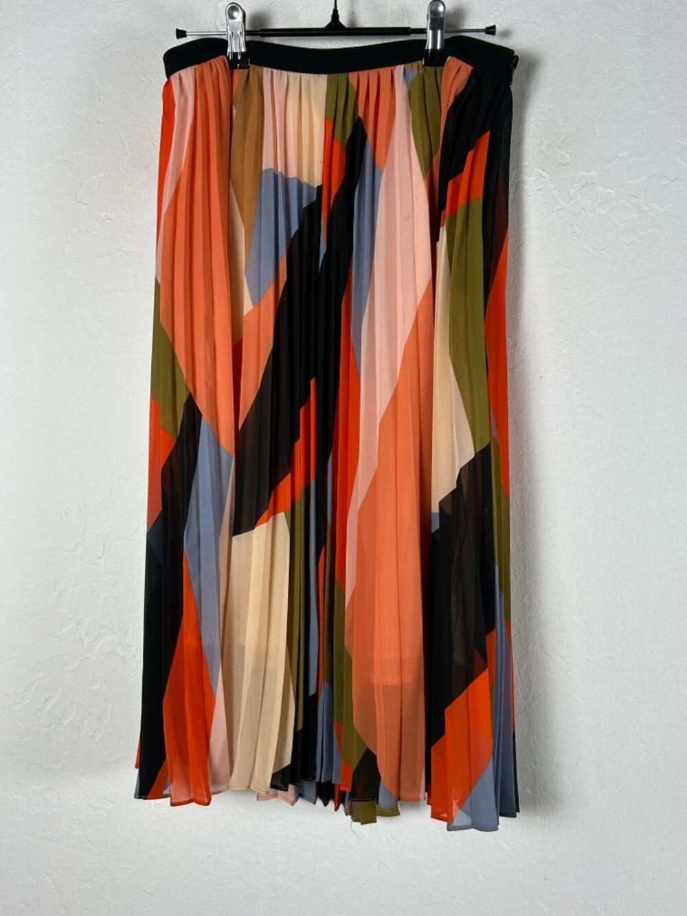 Anthropologie HD In Paris Women Pleated Colorblock Midi Skirt Orange Blue Size 4